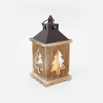 "Wooden & Metal Lantern" Λευκο Κερι, 1 Led Λαμπ. Μπατ. (3Xaaa), Ww,Ip44, Φ14Χ31Cm
