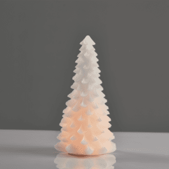 "White Xmas Tree Wax Candle", 1  Led Λαμπ. Μπατ. (3Xaaa), Ww,Ip20, Φ13.5X23.5Cm