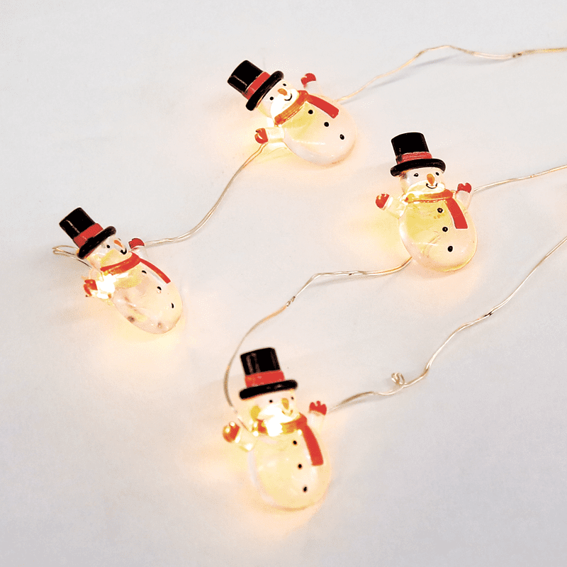 "Snowman" 15 Mini Led Λαμπακ. Σειρα, Ww, Ασημι Καλωδ. Χαλκου, Mπατ. (2Αα),Ip20, 140+30Cm Διαφ Καλ