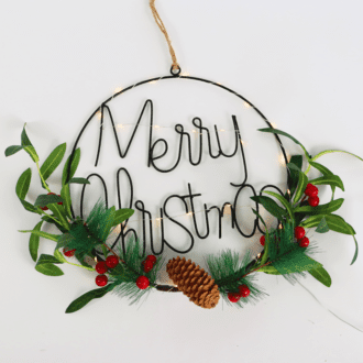 Κρεμαστο Χριστ/Κο Στρογγυλο Διακοσμητικο,Μεταλλικο+Τεχνητο Φυτο,30 Led,Μπατ(2Xcr2032),Ww,Ip20,30Cm