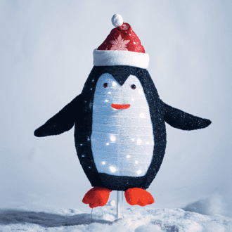 "Penguin Decoration", 40 Led, Μεταλλικο+Πανινο, Μπατ. (3Xaa), Timer, Cw,Ip44, 66X32X72Cm, Φ22X32Cm
