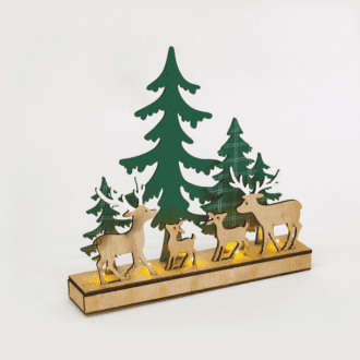 "Wooden Green Xmas Decor", 5 Led Λαμπ. Μπατ. (2Xaaa) Σταθ. Ip20 30X6X28.5Cm