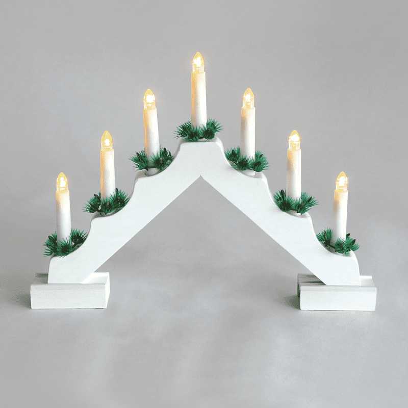 "7 White Wooden Candle Bridge", 7 Led Λαμπ. Μπατ. (2Xaa), Ww,Ip20, 39X4.5X30Cm