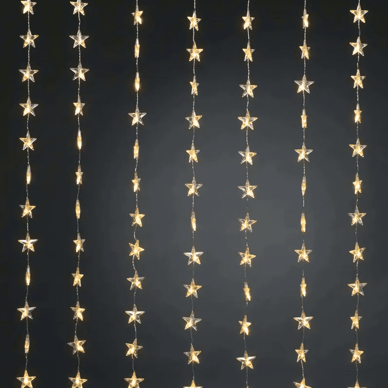 48Led Λαμπ Κουρτινα Αστερια 6,5Cm Θερμο Λευκο Ανταπτ & 8 Προγρ Ip44 120Cm 5M Πρασ Καλωδ