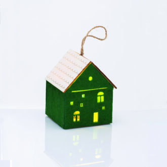 Felt House Wooden Roof Πρασινο 1 Mini Led Διακ Θερμο Λαμπ Μπατ 3*Ag10 (Συμπεριλαμβ) 8*8*9,6Cm