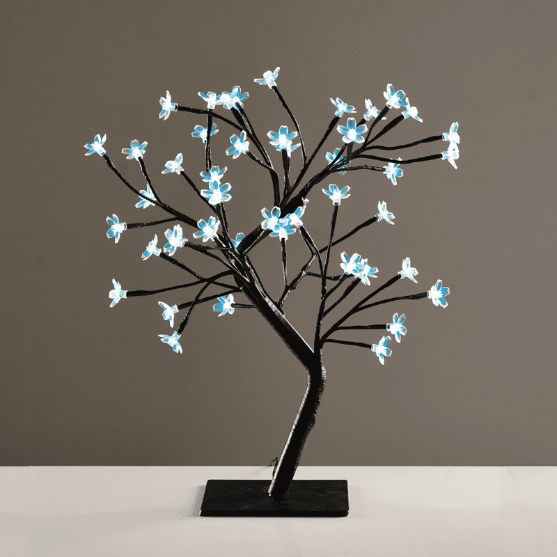 "Tree With Flowers Of Silicone" 36Led Λαμπακ Με Ανταπτορα(24V Dc)Μπλε Ip20 45Cm 3M Μαυρο Καλωδιο