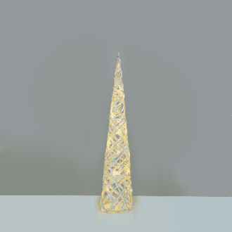 "White & Silver Cone Tree" 20 Mini Ww Led Λαμπ. Μπατ. 3Χαα,Ip20 Φ13X40Cm