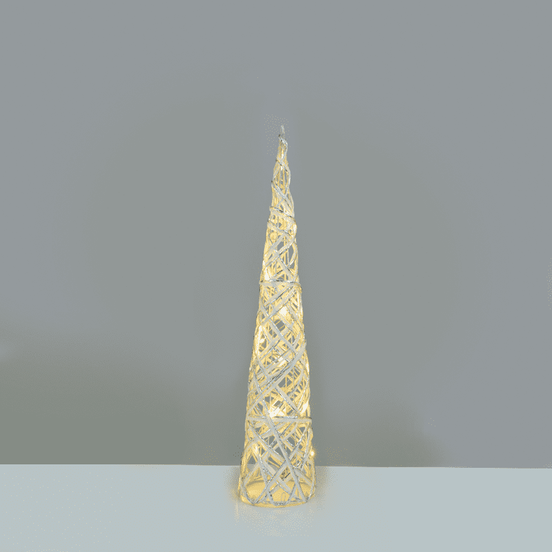 "White & Silver Cone Tree" 20 Mini Ww Led Λαμπ. Μπατ. 3Χαα,Ip20 Φ13X40Cm