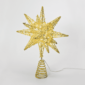 "Gold Tinsel Thread Star 2" 20 Mini Ww Led Λαμπ. Μπατ. 3Χαα,Ip20 28X5X20Cm