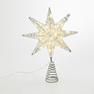 "Silver Tinsel Thread Star 1" 20 Mini Ww Led Λαμπ. Μπατ. 3Χαα,Ip20 28X5X20Cm