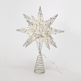"Silver Tinsel Thread Star 2" 20 Mini Ww Led Λαμπ. Μπατ. 3Χαα,Ip20 28X5X20Cm