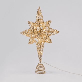 "Gold & White Bead Star " 20 Mini Ww Led Λαμπ. Μπατ. 3Χαα,Ip20 37X5X20Cm