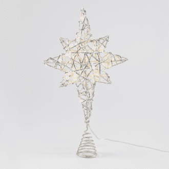 "Silver & White Bead Star " 20 Mini Ww Led Λαμπ. Μπατ. 3Χαα,Ip20 37X5X20Cm