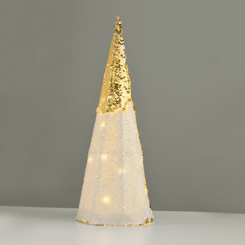 "Champagne Gold & White Sequin Cone Tree" 20 Ww Led Λαμπ. Μπατ. 3Χαα,Ip20 Φ18.5Χ50Cm - Image 2