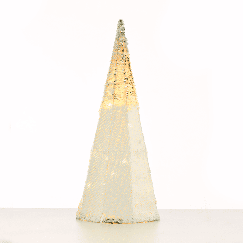 "Silver & White Sequin Cone Tree" 20 Ww Led Λαμπ. Μπατ. 3Χαα,Ip20 Φ20,5Χ60Cm