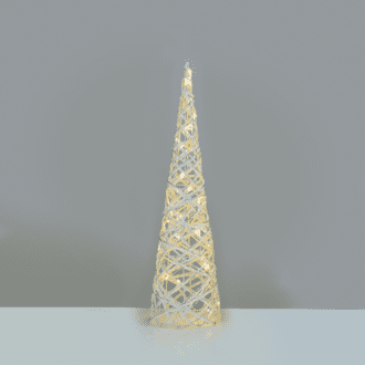 "White & Silver Cone Tree" 30 Mini Ww Led Λαμπ. Μπατ. 3Χαα,Ip20 Φ17X60Cm