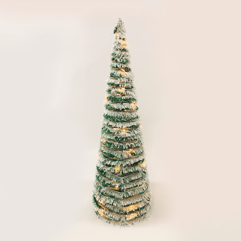"Green Rattan Cone Tree With Snow" 30 Mini Ww Led Λαμπ. Μπατ. 3Χαα,Ip20 Φ18.5Χ50Cm