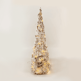 "Rattan Cone Tree With Snow" 40 Mini Ww Led Λαμπ. Μπατ. 3Χαα,Ip20 Φ20.5X60Cm