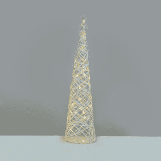 "White & Silver Cone Tree" 40 Mini Ww Led Λαμπ. Μπατ. 3Χαα,Ip20 Φ20.5X80Cm