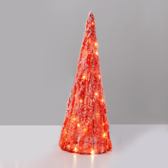 "Red Tinsel Cone Tree" 40 Mini Ww Led Λαμπ. Μπατ. 3Χαα,Ip20 Φ27.5X90Cm