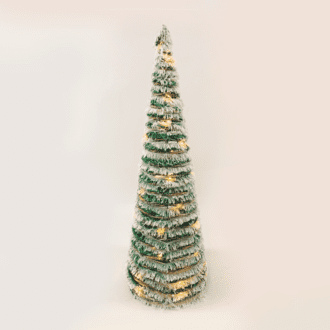 "Green Rattan Cone Tree With Snow" 40 Mini Ww Led Λαμπ. Μπατ. 3Χαα,Ip20 Φ20.5X60Cm