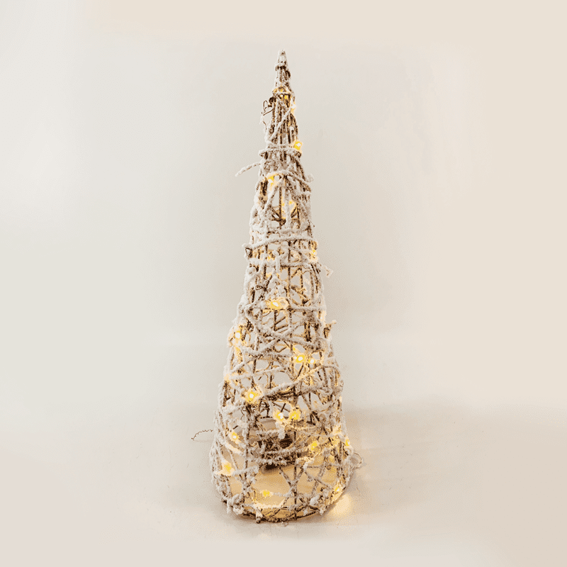 "Rattan Cone Tree With Snow" 50 Mini Ww Led Λαμπ. Μπατ. 3Χαα,Ip20 Φ27.5X90Cm