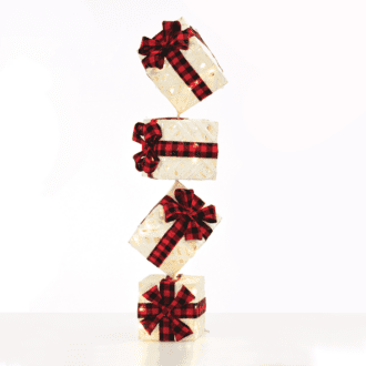 "White Vertical Gift Box, Red&Black Bow"  50 Ww Mini Led Λαμπ. Μπατ. 3Αα Ip20 4X19Cm, H85Cm