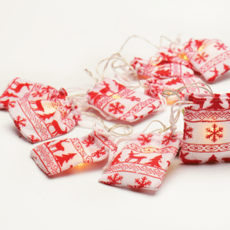 “Woven Bag String Light” Ασπρο & Κοκκινο Τσουβαλακι 10 Led Λαμπακ Μπαταρ(2Xαα) Θερμο Λευκ Ip20