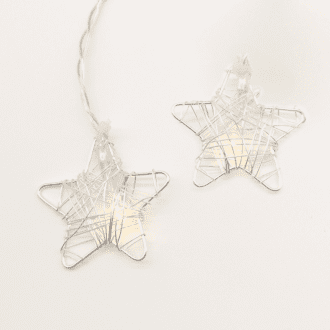 "Metal Stars" 10Led Λαμπακ Σειρα Μπαταρ.(3Xaa)Θερμο Λευκο Ασημι Μεταλλο Ip20 135+30Cm Διαφαν Καλω