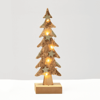 “Wooden Xmas Tree Light” Kαφε Δεντρο-Μικρο 5 Led Λαμπακ Μπαταρ(2Xaaa) Θερμο Λευκο Ip20 9.5X6X31Cm