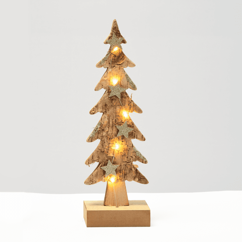 “Wooden Xmas Tree Light” Kαφε Δεντρο-Μικρο 5 Led Λαμπακ Μπαταρ(2Xaaa) Θερμο Λευκο Ip20 9.5X6X31Cm