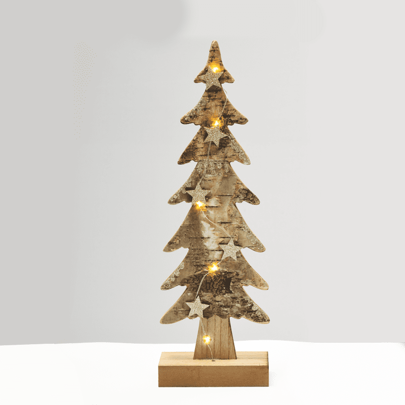 “Wooden Xmas Tree Light” Kαφε Δεντρο-Μεγαλο 5 Led Λαμπακ Μπαταρ(2Xaaa) Θερμο Λευκο Ip20 13X7X40Cm