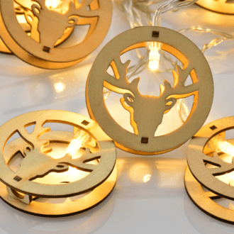 Υ/Κ "Wooden Christmas Motifs" Κεφαλι Ελαφιου 10 Led Λαμπακ Σειρα Μπατ(3Xaa) & Timer