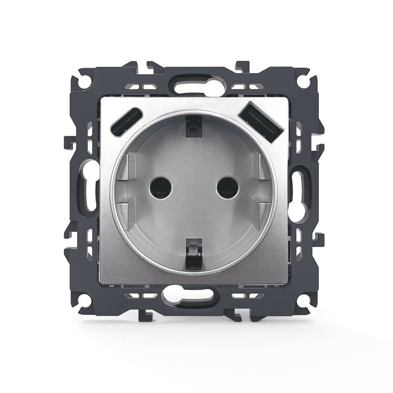 Prime Πριζα Σουκο Ασφαλειασ 1X2P+E 16A 250Vac & 2*Usb (Type A+C) 5Vdc 3A Ip20 Αλουμινιο