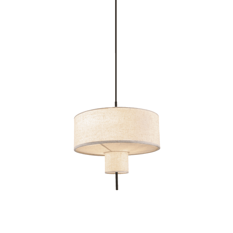 Κρεμαστο Φωτιστικο Μαυρο Μεταλλο Δυο Επιπεδων Μπεζ Υφασματινο Καπελο D40*H120Cm 1*E27,Max 60W Anafi