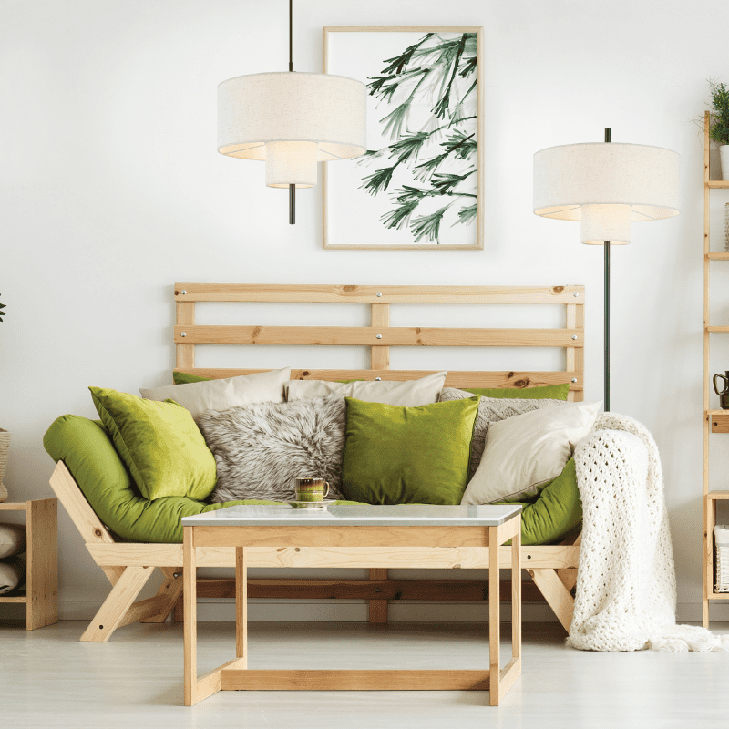 Κρεμαστο Φωτιστικο Μαυρο Μεταλλο Δυο Επιπεδων Μπεζ Υφασματινο Καπελο D40*H120Cm 1*E27,Max 60W Anafi - Image 2