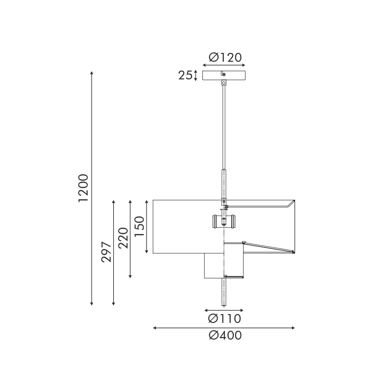 Κρεμαστο Φωτιστικο Μαυρο Μεταλλο Δυο Επιπεδων Μπεζ Υφασματινο Καπελο D40*H120Cm 1*E27,Max 60W Anafi - Image 3