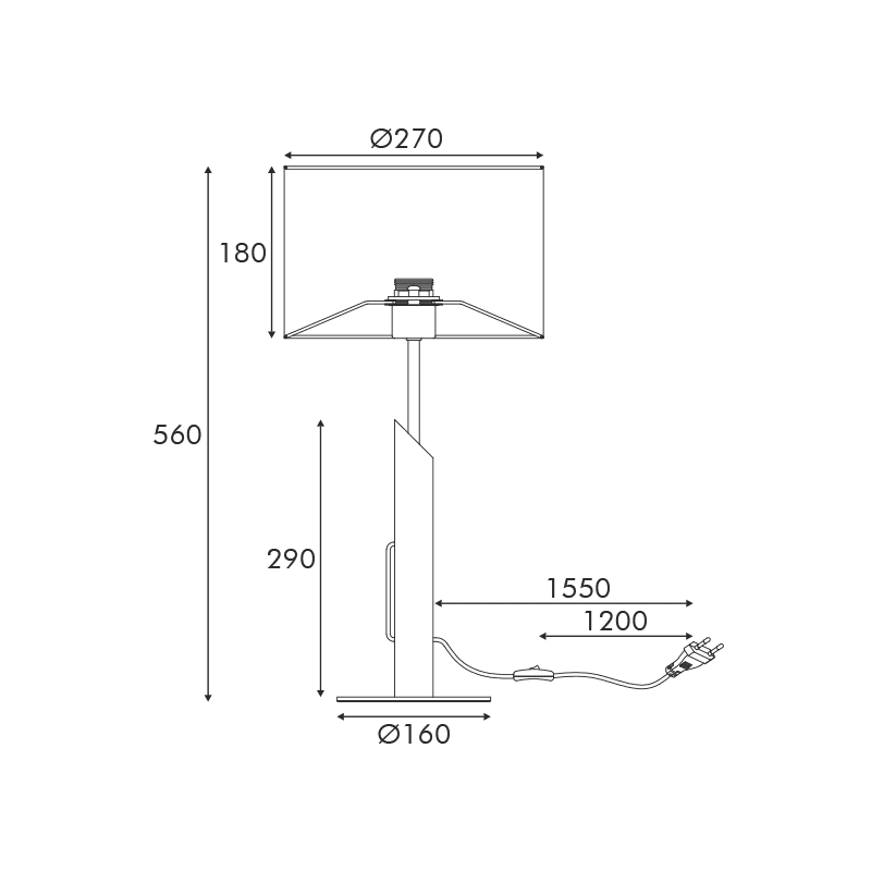 Επιτραπεζιο Μαυρο Μεταλλο Φυσικο Ξυλο Μπεζ Υφασματινο Καπελο 1Xε27 H56Cm D27Cm Cliff - Image 2