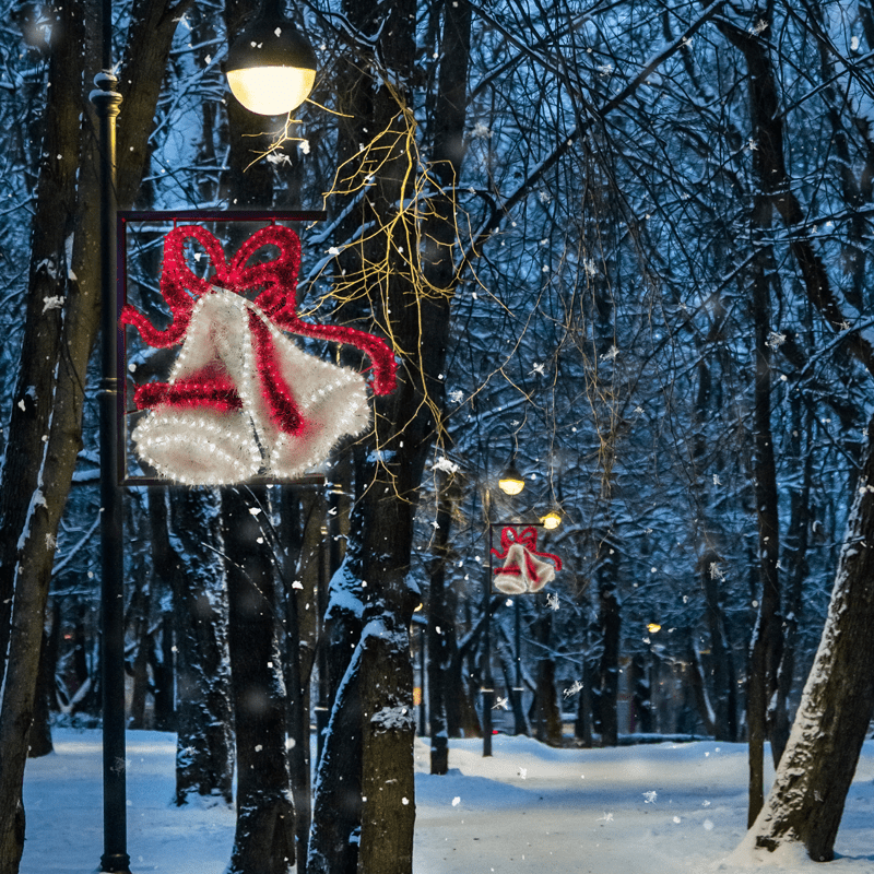 Double Bells With Bow 468Led Επιστηλ Σχεδ 13M Μονοκ Φωτοσ Κοκκιν & Λευκ Σταθ Ip65 80X80 Cm 1,5M Καλ - Image 2