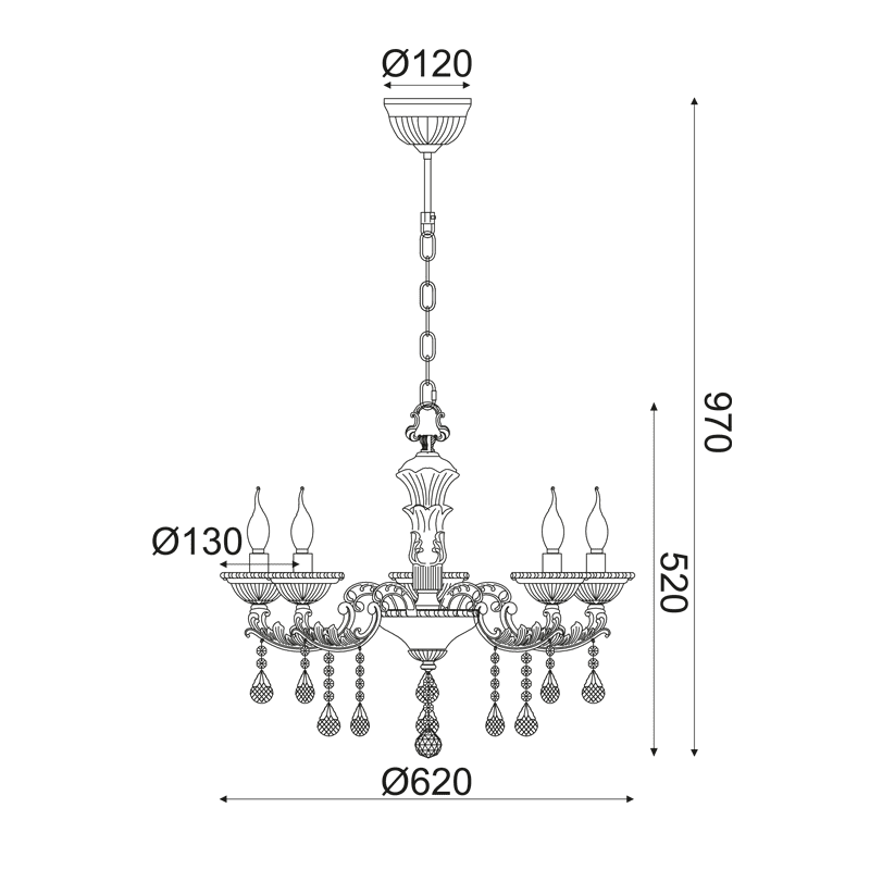 Υ/Κ Κρεμαστο Φ/Σ 5Χε14 Μεταλλικο Ορειχαλκο+Κρυσταλλο Φ62Χη97Cm Romanoff - Image 2