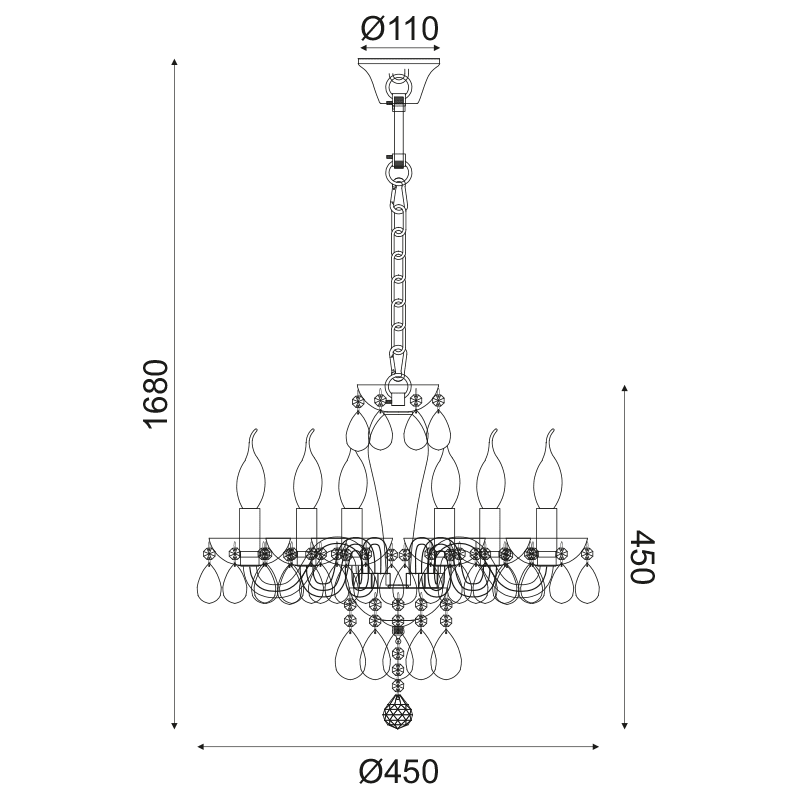 Κρεμ Φ/Σ 6Χε14 Διαφανο Κρυσταλλο+Χρωμιο Μεταλλο Φ45Χη168Cm Tulia - Image 2