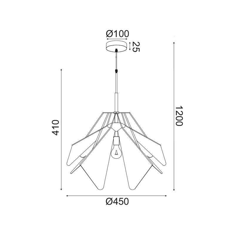 Κρεμαστο Φ/Σ 1Χε27 Λευκο Ακρυλικο+Μαυρο Μεταλλο D45Xh120Cm Origami - Image 2