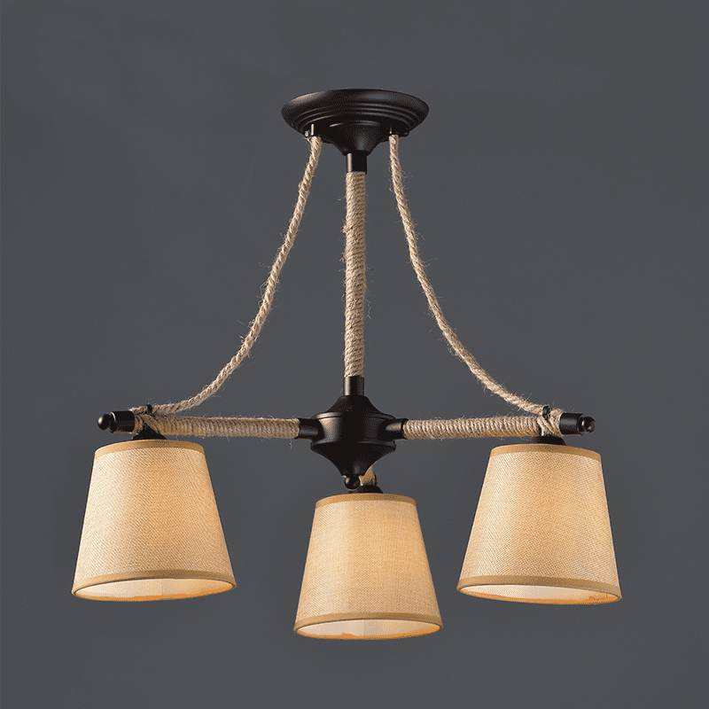 Φ/Σ Οροφησ 3Χε14 Μεταλ Μαυρο+Σχοινι+Μπεζ Αμπαζουρ Φ57Χη48Cm Gavdos