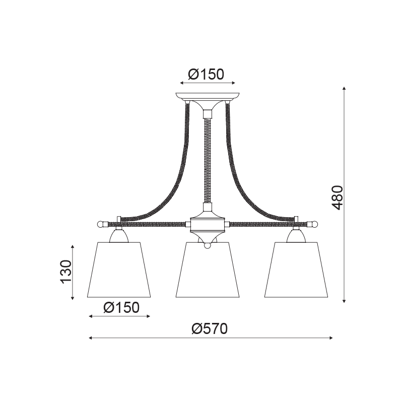 Φ/Σ Οροφησ 3Χε14 Μεταλ Μαυρο+Σχοινι+Μπεζ Αμπαζουρ Φ57Χη48Cm Gavdos - Image 2