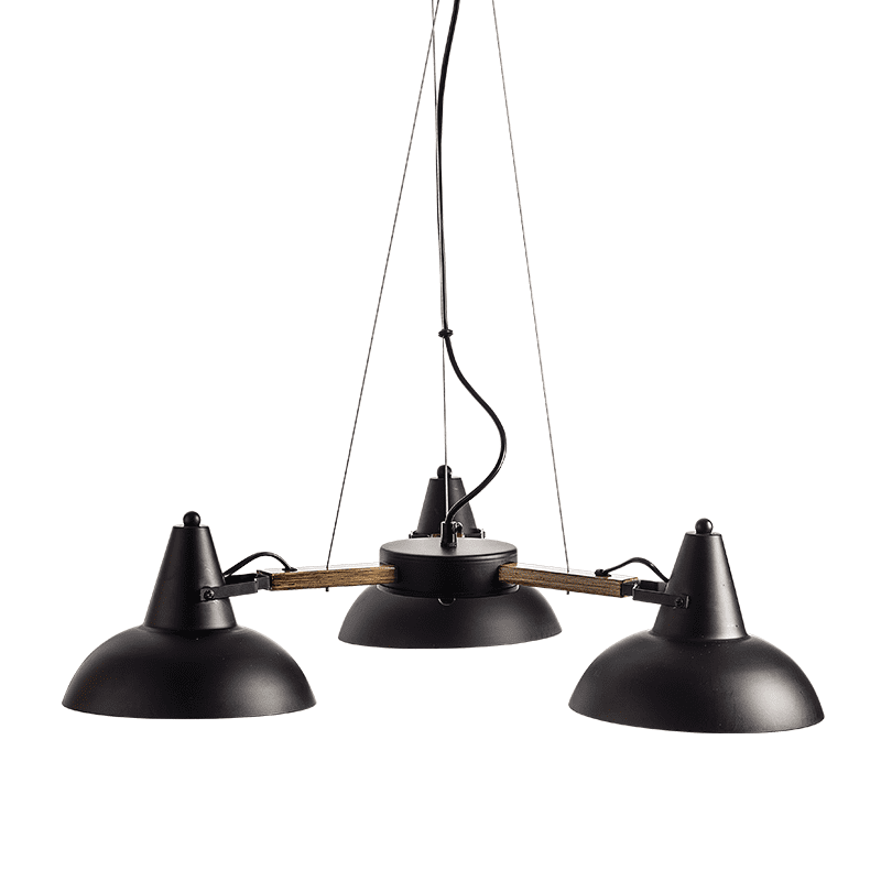 Κρεμαστο Metaλλikο Μαυρο - Ξυλο 3Χe27 Solon