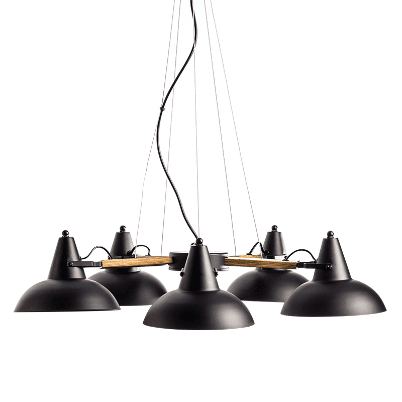 Κρεμαστο Metaλλikο Μαυρο - Ξυλο 5Χe27 Solon