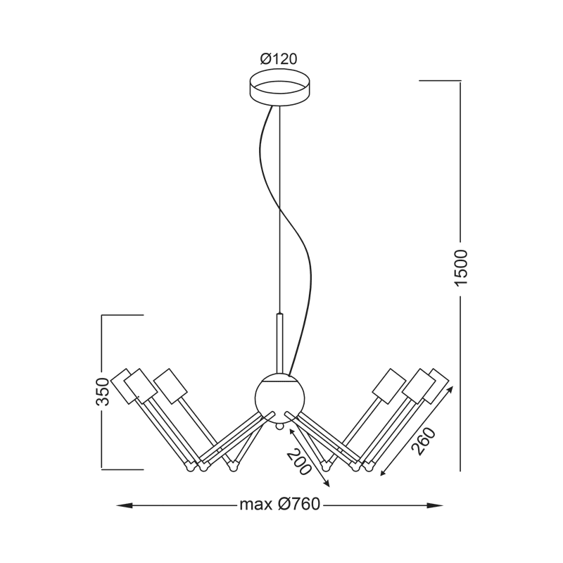 Κρεμαστο Φ/Σ 6Χε27 Μεταλλικο Μαυρο+Ορειχαλκο Φ76Χη150Cm Chagall - Image 2